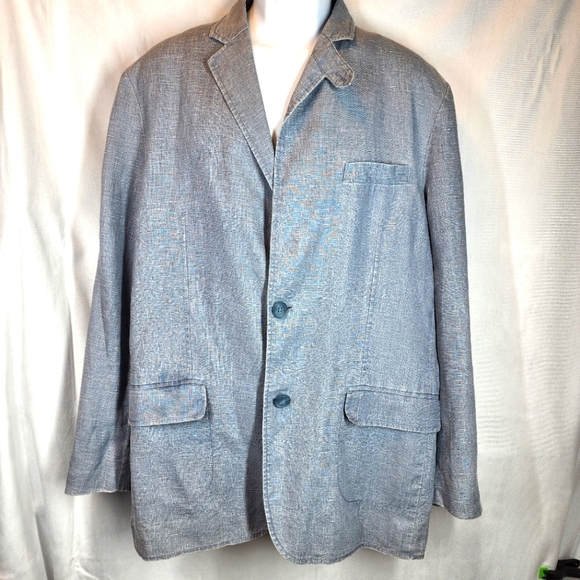 INC 100% Linen Blue Blazer Jacket Mens Size Large - Picture 1 of 12